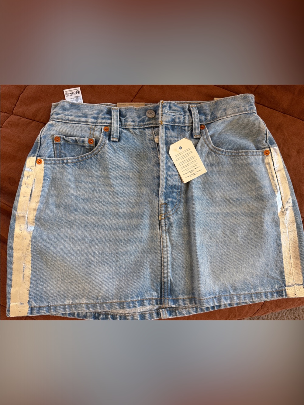 Levi's Light Blue Denim Mini Skirt with Silver Side Stripes
